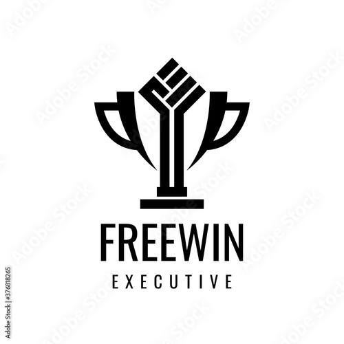 trophies with hand freedom inside logo design illustration vector