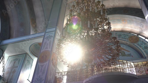 Panikadilo. Central multi-tiered lamp in Orthodox Church. photo