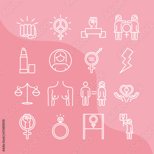 feminism movement icon  female rights pictogram linear icons set