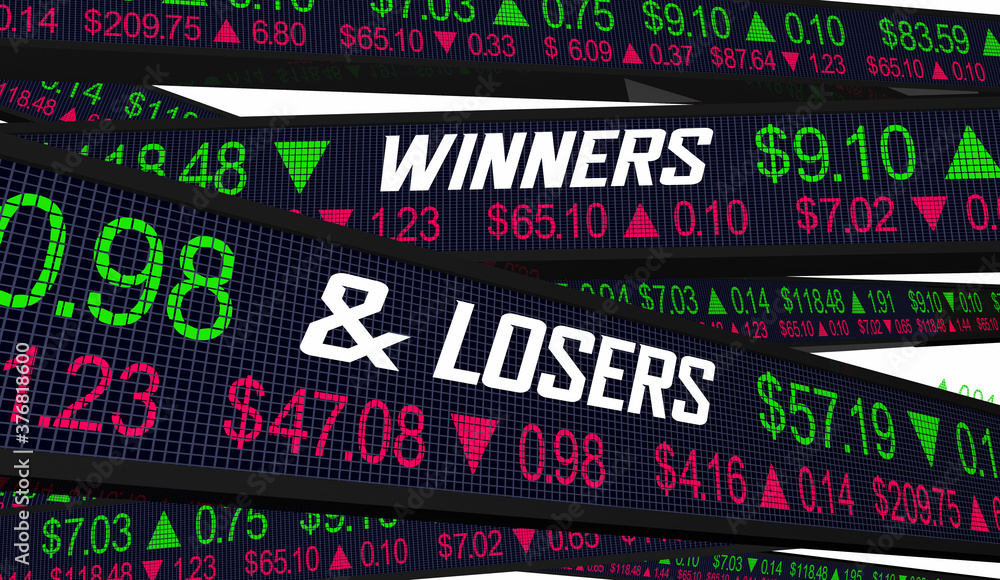 Winners and Losers Stock Market Share Prices Companies Up Down Rise Fall 3d Illustration