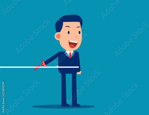 Office worker cutting the rope, Learn to disconnect