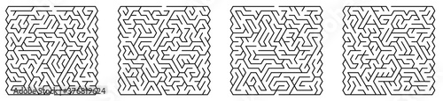 Children games. Set of square mazes with triangular cells. Puzzles and games for development of intelligence in child and an adult. Vector