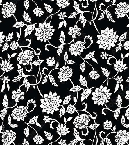 traditional Indian paisley pattern on black background