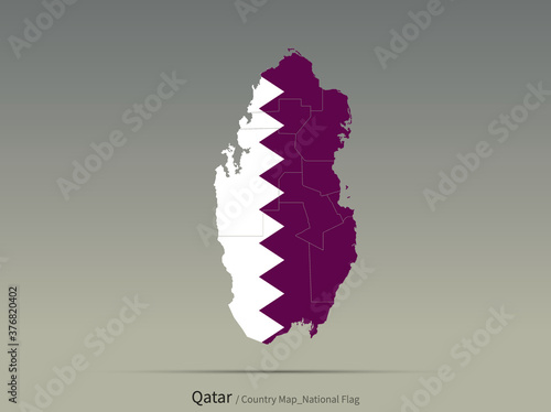 Qatar flag and map. Middle East countries flag isolated on map.