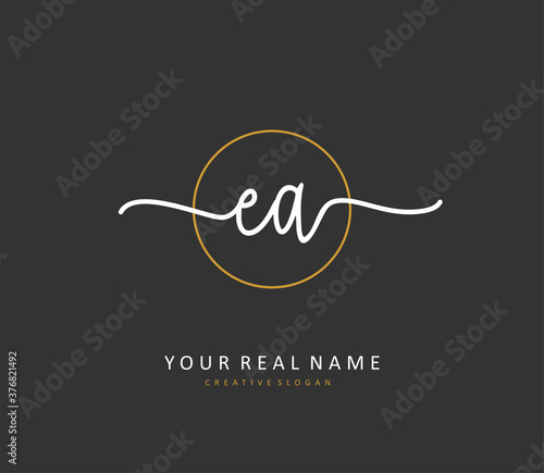 E A EA Initial letter handwriting and signature logo. A concept handwriting initial logo with template element.