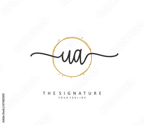 U A UA Initial letter handwriting and signature logo. A concept handwriting initial logo with template element.