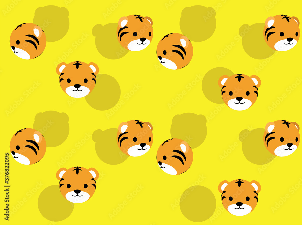 Animal Head Ball Tiger 3D Cartoon Vector Illustration Seamless Background-01