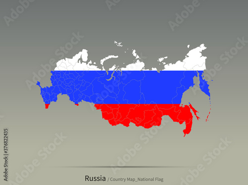 Russia flag and map. European countries flag isolated on map.