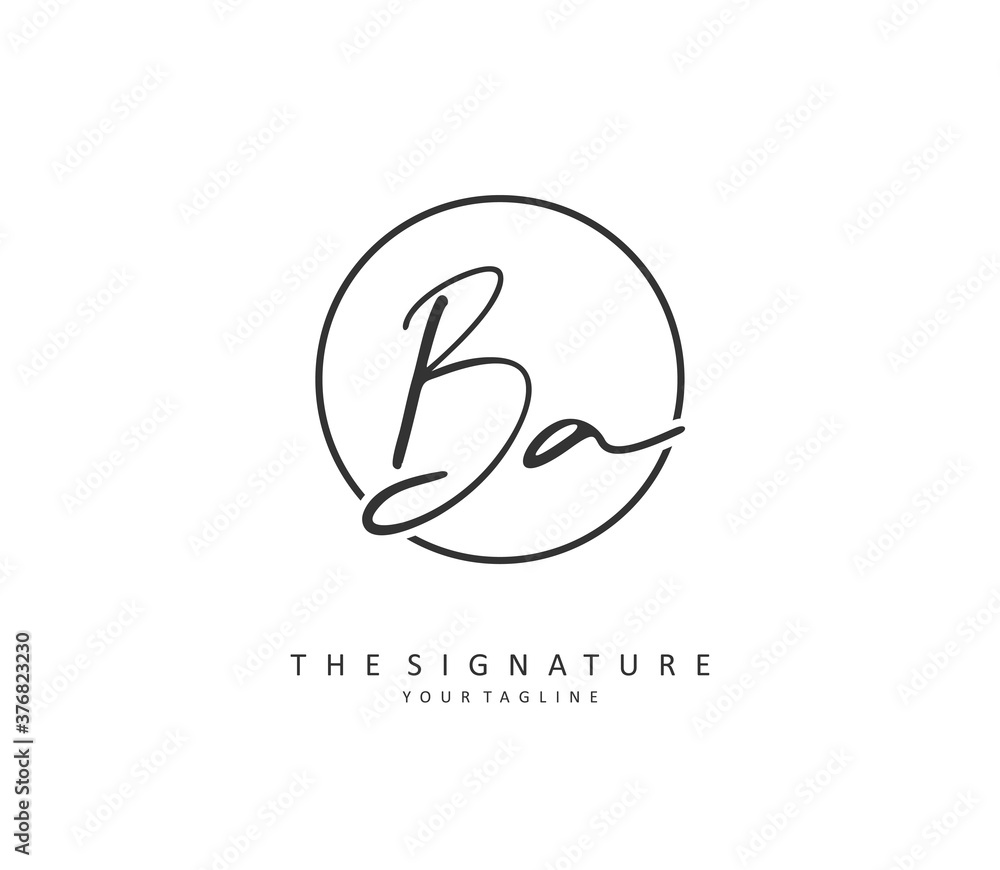 Naklejka B A BA Initial letter handwriting and signature logo. A concept handwriting initial logo with template element.