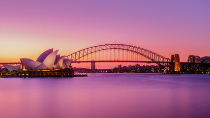 Acrylglasbilder Sydney Sydney Harbour Bridge bei Sonnenuntergang  © Tung