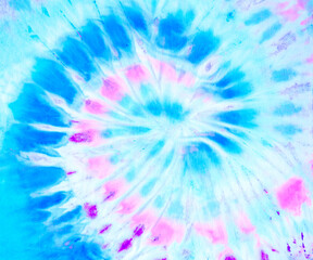 Spiral tie dye texture wallpaper background in blue purple and white. Tie-dye backdrop.