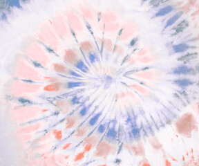 Spiral tie dye pattern wallpaper background in brown, pink and blue.