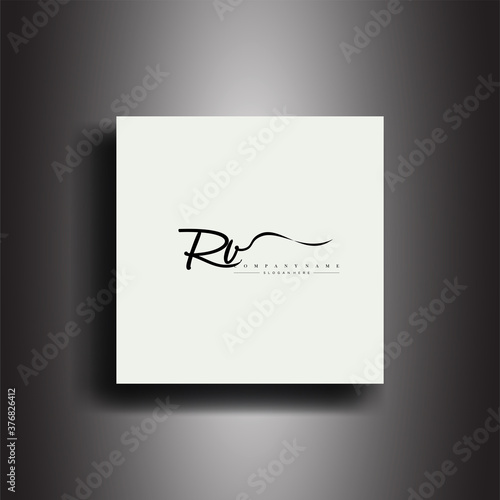 RV Signature style monogram.Calligraphic lettering icon and handwriting vector art.