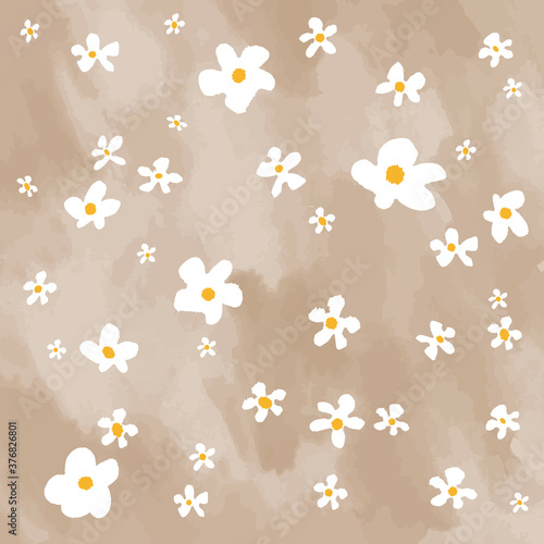 かわいい花柄の背景画像_茶色_手描き風_テキスタイル