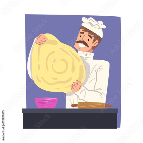 Male Chef Cooking Pizza, Delivery Service Concept Cartoon Style Vector Illustration