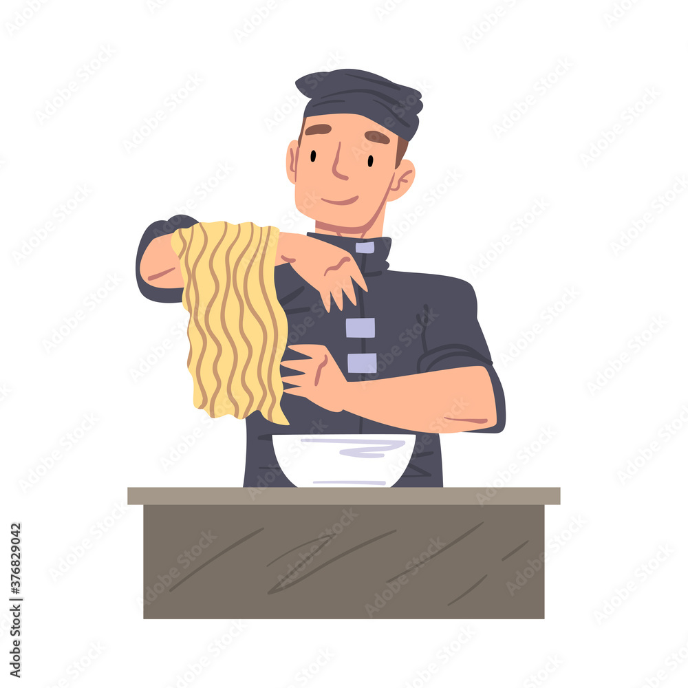 Chef Cooking Noodles, Food Express Delivery Service Cartoon Style Vector Illustration Chef Cooking Noodles, Food Express Delivery Service Cartoon Style Vector Illustration