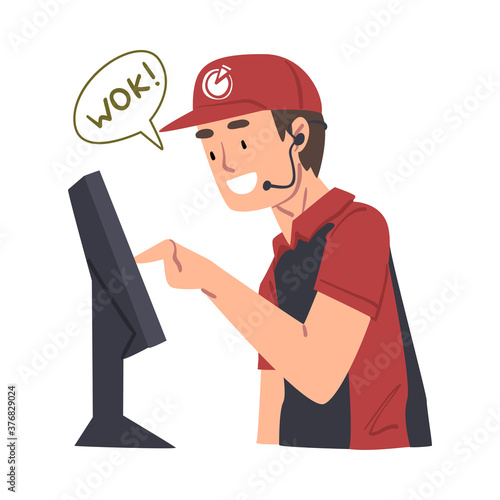 Call Center Operator of Food Express Delivery Service Taking Order Cartoon Style Vector Illustration