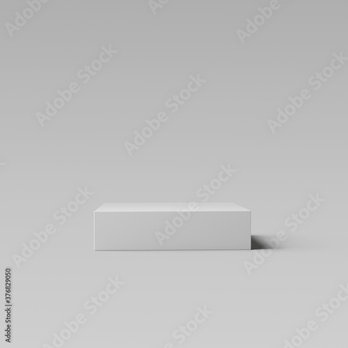 Product display abstract minimalistic cube geometry. Object placement. Empty single white cube shape podium isolated on white background. 3d rendering.