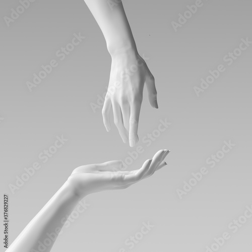 Foto White beautiful woman's hand sculpture isolated on yellow background
