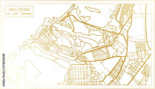 Abu Dhabi UAE City Map in Retro Style in Golden Color. Outline Map.