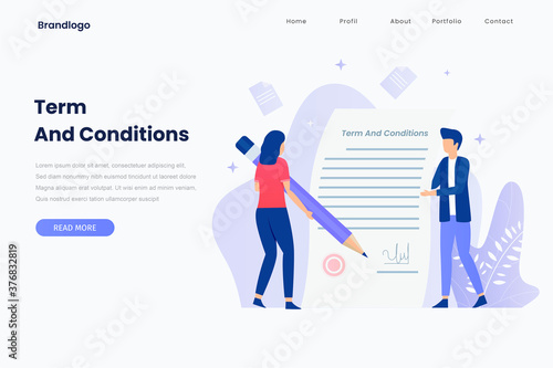 User agreement vector illustration landing page concept. Illustration for websites, landing pages, mobile applications, posters and banners.