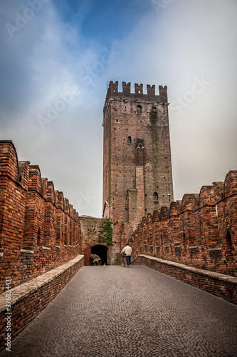 Scaliger bridge and old castle tower in Verona, Veneto, Italy