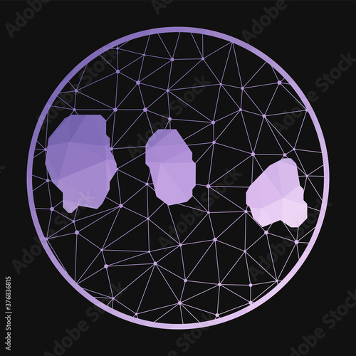 Gili Islands icon. Vector polygonal map of the island. Gili Islands icon in geometric style. The island map with purple low poly gradient on dark background.