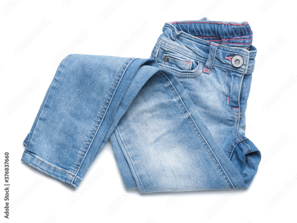 Modern stylish jeans on white background Modern stylish jeans on white background