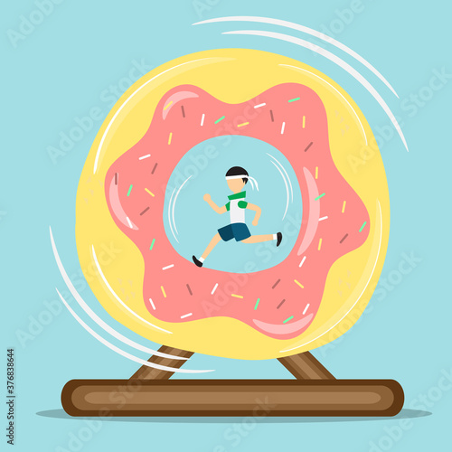 A  man running in donut wheel vector