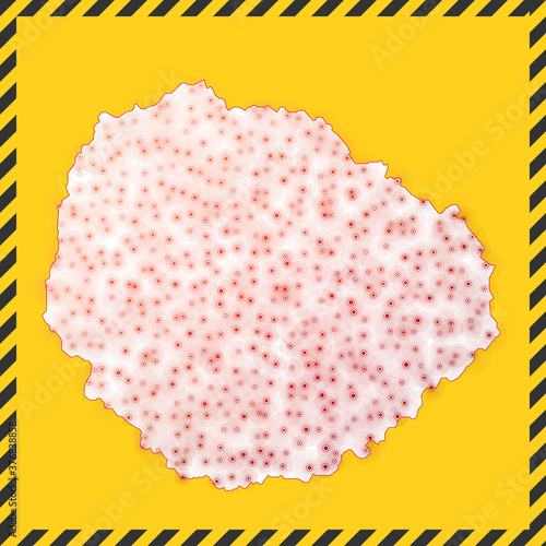 La Gomera closed - virus danger sign. Lockdown island icon. Black striped border around map with virus spread concept. Vector illustration.