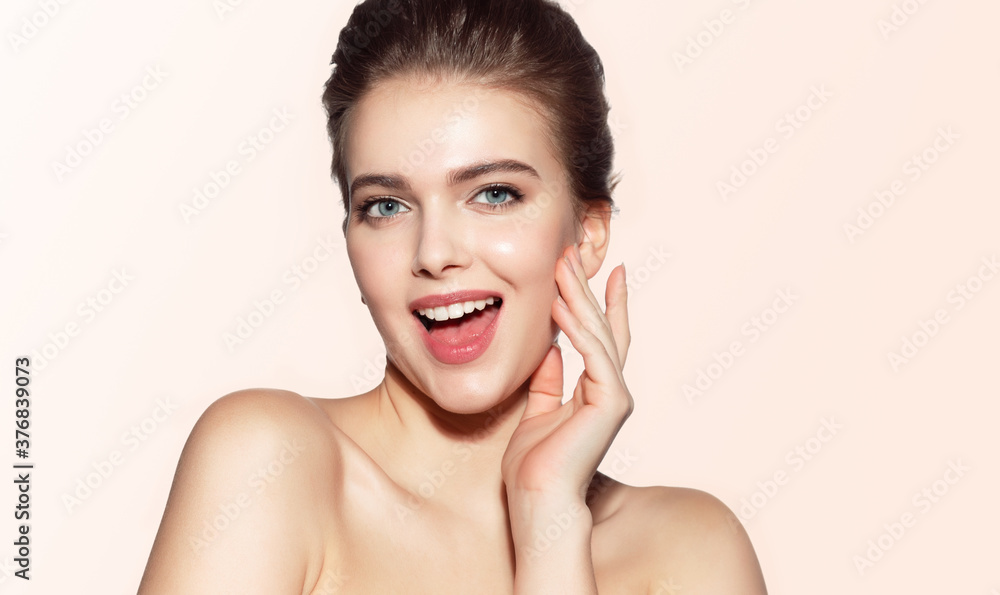 Young woman happy with beautiful clean skin without flaws.