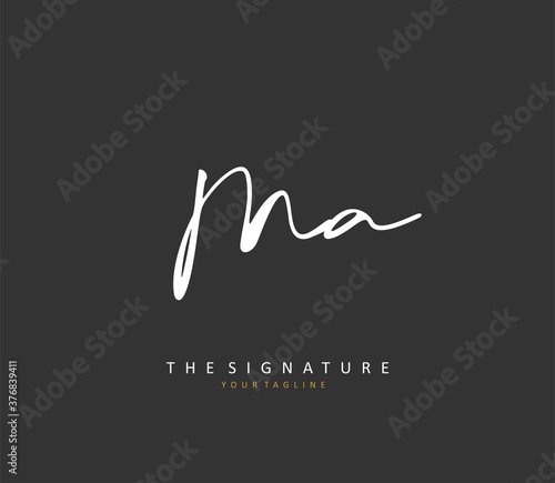 M A MA Initial letter handwriting and signature logo. A concept handwriting initial logo with template element.
