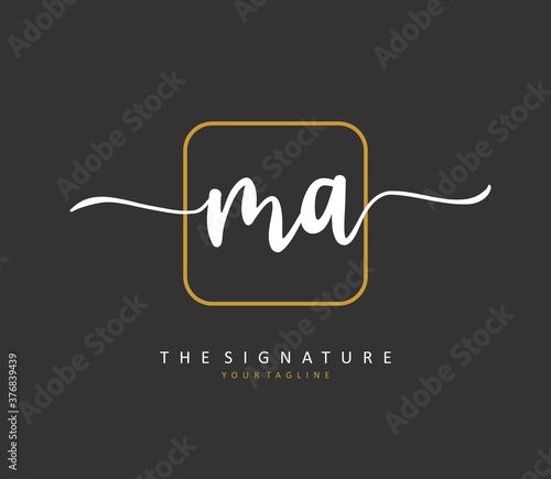 M A MA Initial letter handwriting and signature logo. A concept handwriting initial logo with template element.
