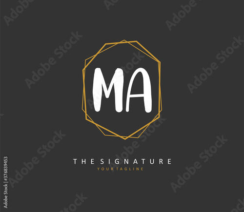 M A MA Initial letter handwriting and signature logo. A concept handwriting initial logo with template element.