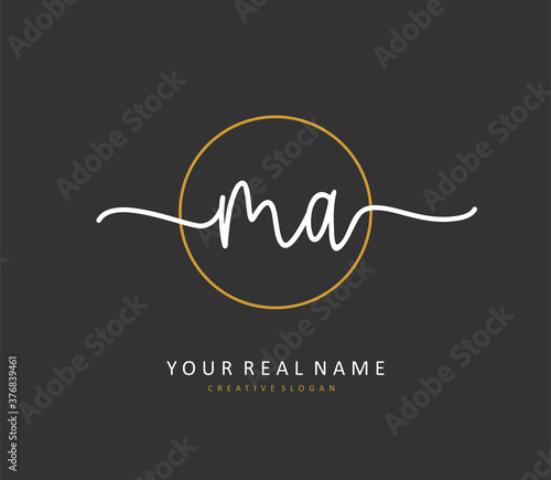 M A MA Initial letter handwriting and signature logo. A concept handwriting initial logo with template element.
