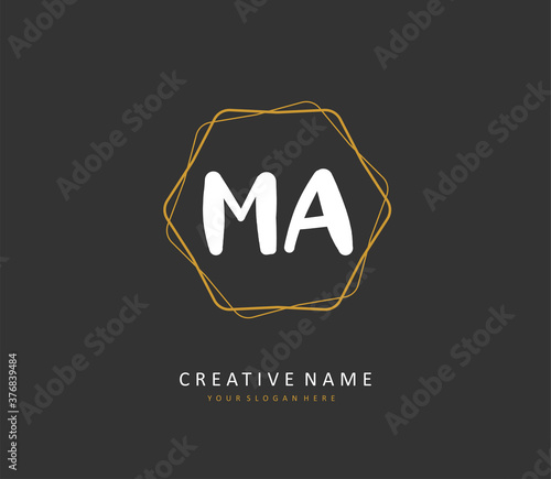 M A MA Initial letter handwriting and signature logo. A concept handwriting initial logo with template element.