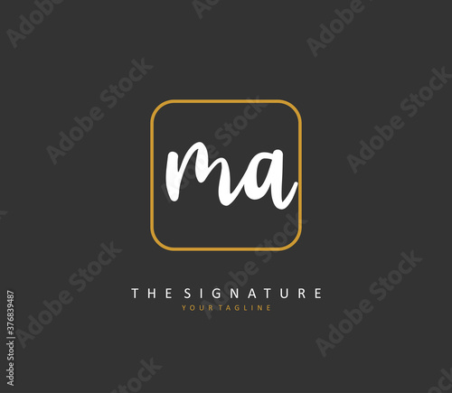 M A MA Initial letter handwriting and signature logo. A concept handwriting initial logo with template element.