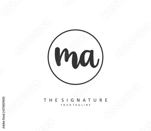 M A MA Initial letter handwriting and signature logo. A concept handwriting initial logo with template element.