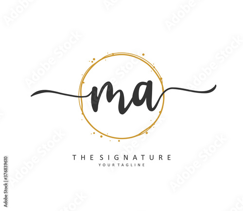 M A MA Initial letter handwriting and signature logo. A concept handwriting initial logo with template element.