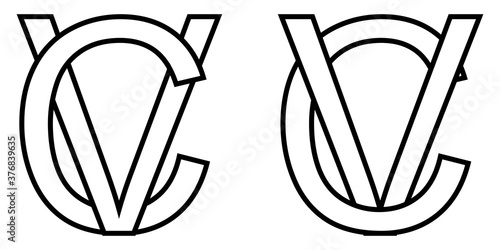Logo sign vc cv icon sign two interlaced letters V, C vector logo vc, cv first capital letters pattern alphabet v, c