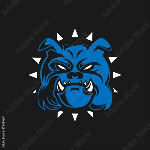 blue head of bulldog logo. animal head. vector illustration. Cartoon Vector Image of a Bulldog Mascot Head