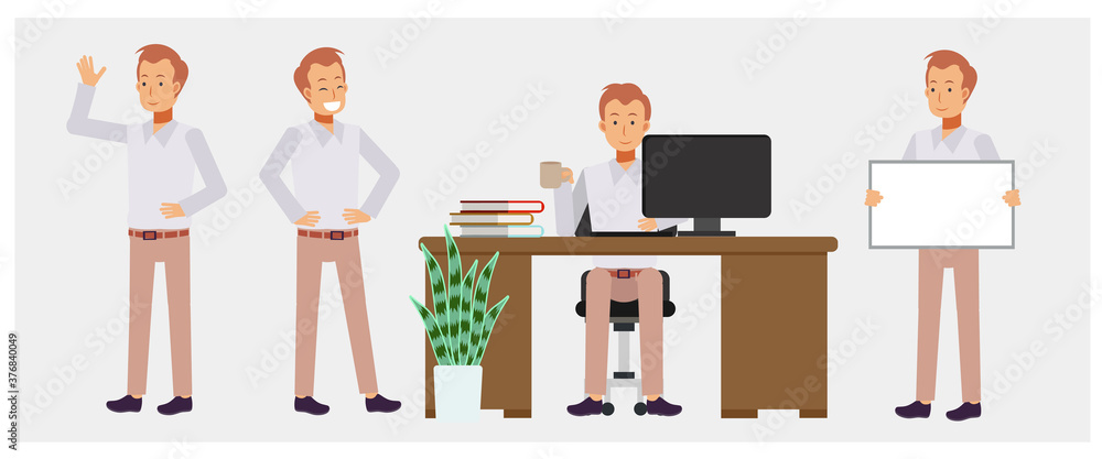 set of businessman working in office ,character vector design.