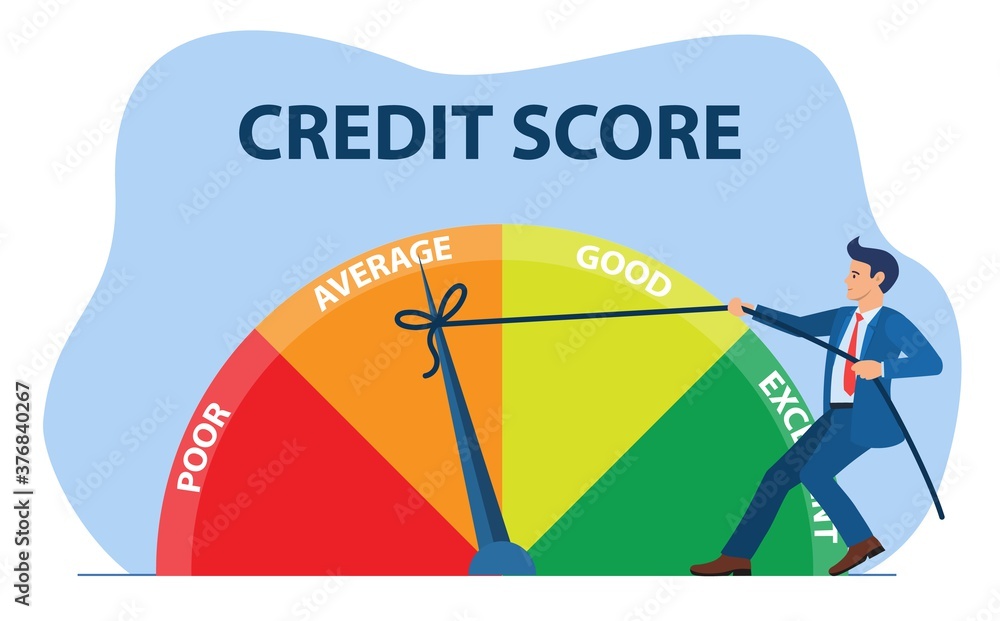 Credit score concept. businessman pulling scale changing credit