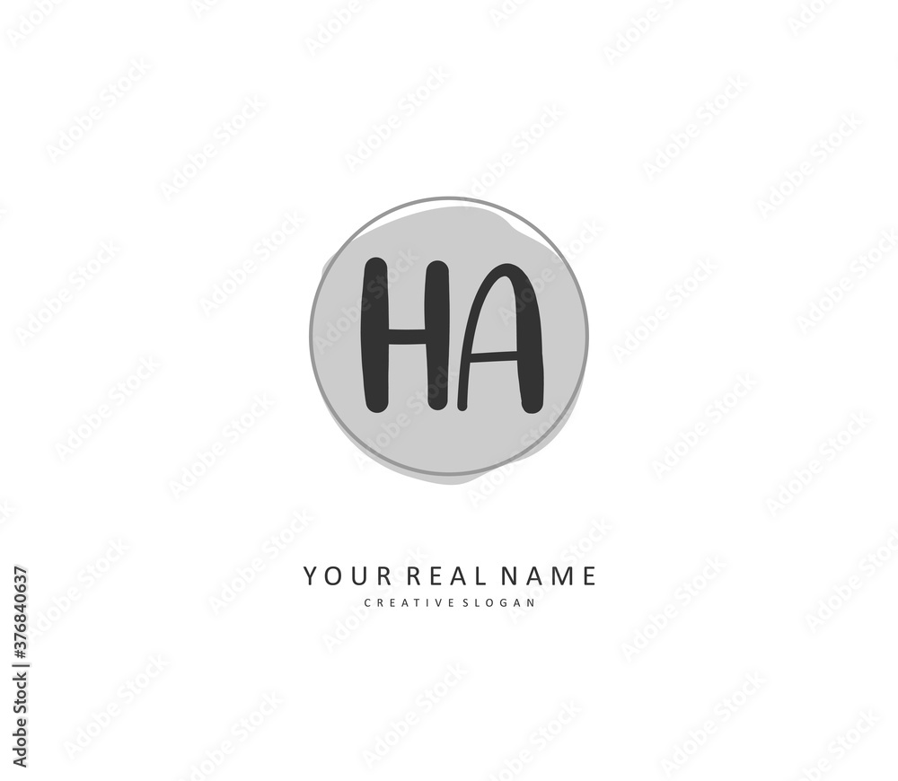 H A HA Initial letter handwriting and signature logo. A concept handwriting initial logo with template element.