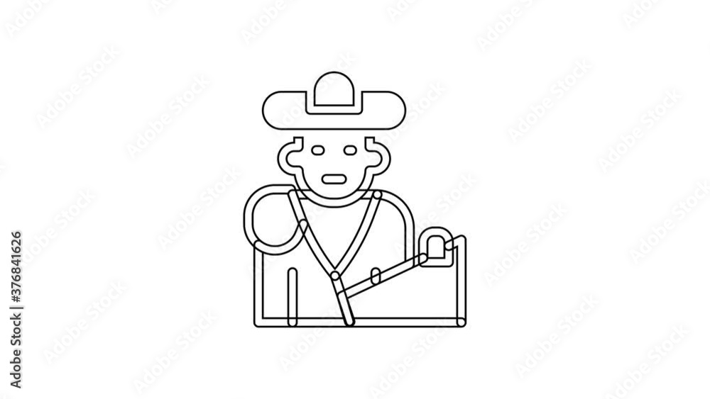 Black line Spain bullfight, matador icon isolated on white background. Traditional Spanish entertainment. 4K Video motion graphic animation. Black line Spain bullfight, matador icon isolated on white background. Traditional Spanish entertainment. 4K Video motion graphic animation.