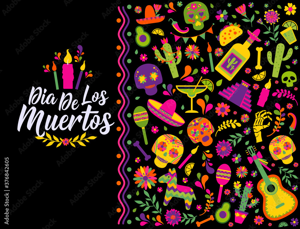 Dias de los Muertos typography banner vector. In English Translate - Feast  of death. Mexico design for fiesta cards or party invitation, poster.  vector de Stock | Adobe Stock