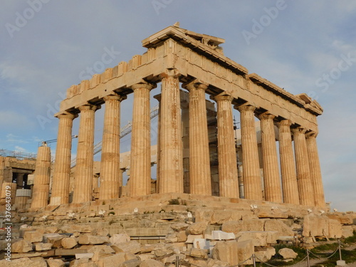 View of the Parthenon, the ancient temple of goddess Athena, in the morning light, in Athens, Greece