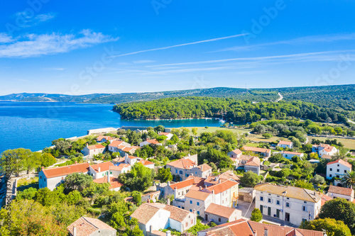 Panoramic view of touristic town of Osor between islands Cres and Losinj, Croatia 