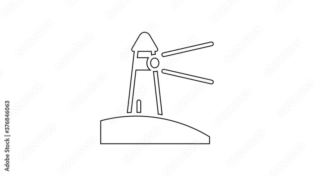 Black line Lighthouse icon isolated on white background. 4K Video motion graphic animation. Black line Lighthouse icon isolated on white background. 4K Video motion graphic animation.