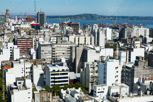 View of Montevideo city, capital of Uruguay near La Plata Bay (San Felipe y Santiago de Montevideo). Montevideo, Uruguay